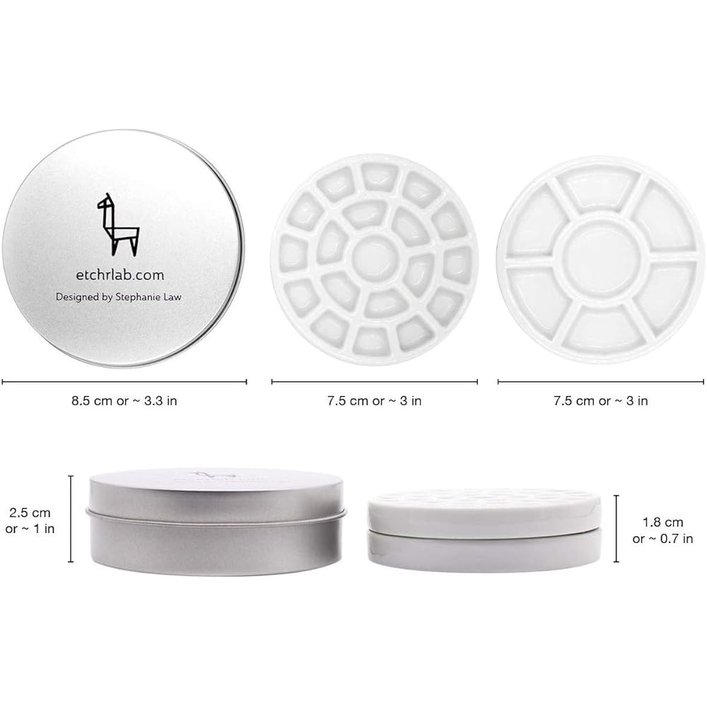 Etchr Etcher Porcelain Mini Palette, Set of 2, 19 Dividers + Mixed Color Divider Palette, Exclusive Round Can