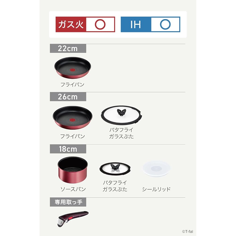 Tefal Frying Pan Set 7 IH Rouge Unlimited L38395 Compatible with IH Open Fire (Gas Fire) Compatible Red