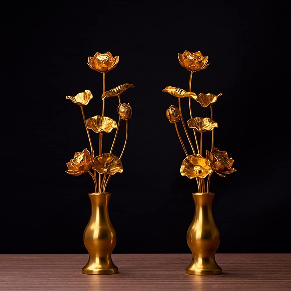 RAYWILL Constant Flower Set, Lotus Flowers, Bon Supplies, Lotus Flower, Lotus Flower, Aluminum with Flowers, Set of 2, Gold Color, Lotus Flowers, Never Wither, Buddhist Altar, Buddhist Altar, Buddhist