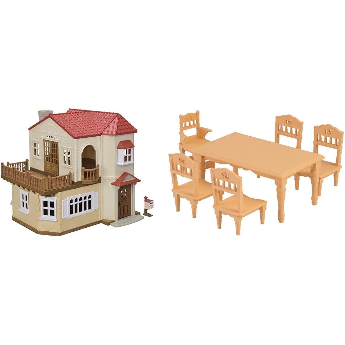 [Japan Toy Awards 2022 Character Toy Division Excellence Award] Sylvanian Families House Big House with Red Roof -Secret Room in the Attic- Ha-51 & Sylvanian Families Furniture Dining Table Set Ka-421 [Set Purchase]