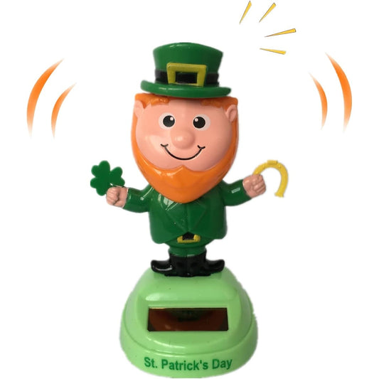 2pcs Solar Bobblehead Toys for Cars St. Patrick's Day Leprechaun Solar Powered Figures Swinging Numbers Dashboard Decorations Festive Gifts Home Window Desk Decorations