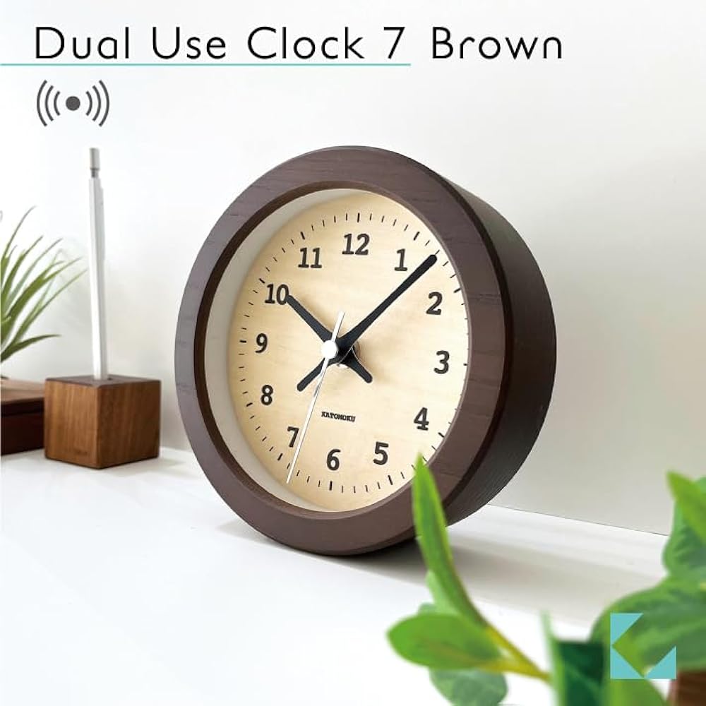 KATOMOKU Dual use clock 7 km-132BRRC Brown radio clock continuous second hand