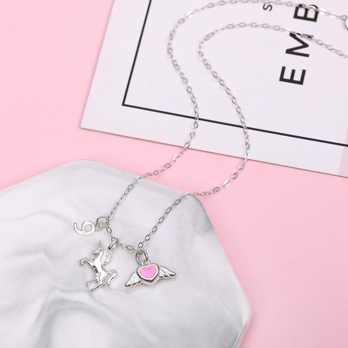 9 Year Old Girl Gifts for Birthday Sterling Silver Wings and Unicorn Charm Necklace Birthday Gift Ideas for 9 Year Old Girls Includes Card and Gift Box