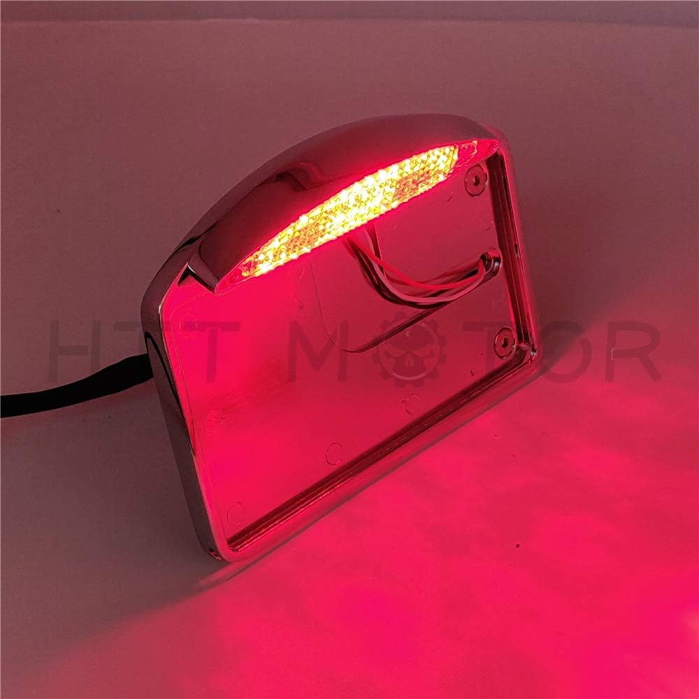 HTT Motorcycle Chrome Side Mount Flat License Plate Bracket with LED Taillight Brake Light 1" Axle for Harley Suzuki Honda Kawasaki Yamaha Cruiser