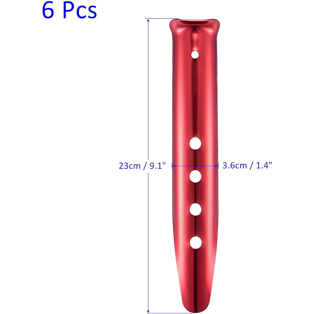 M METERXITY 6pcs Aluminum Tent Stakes Beach Snow Ground Pegs with Holes U Shape for Outdoor/Camping/Hiking 23 cm Red