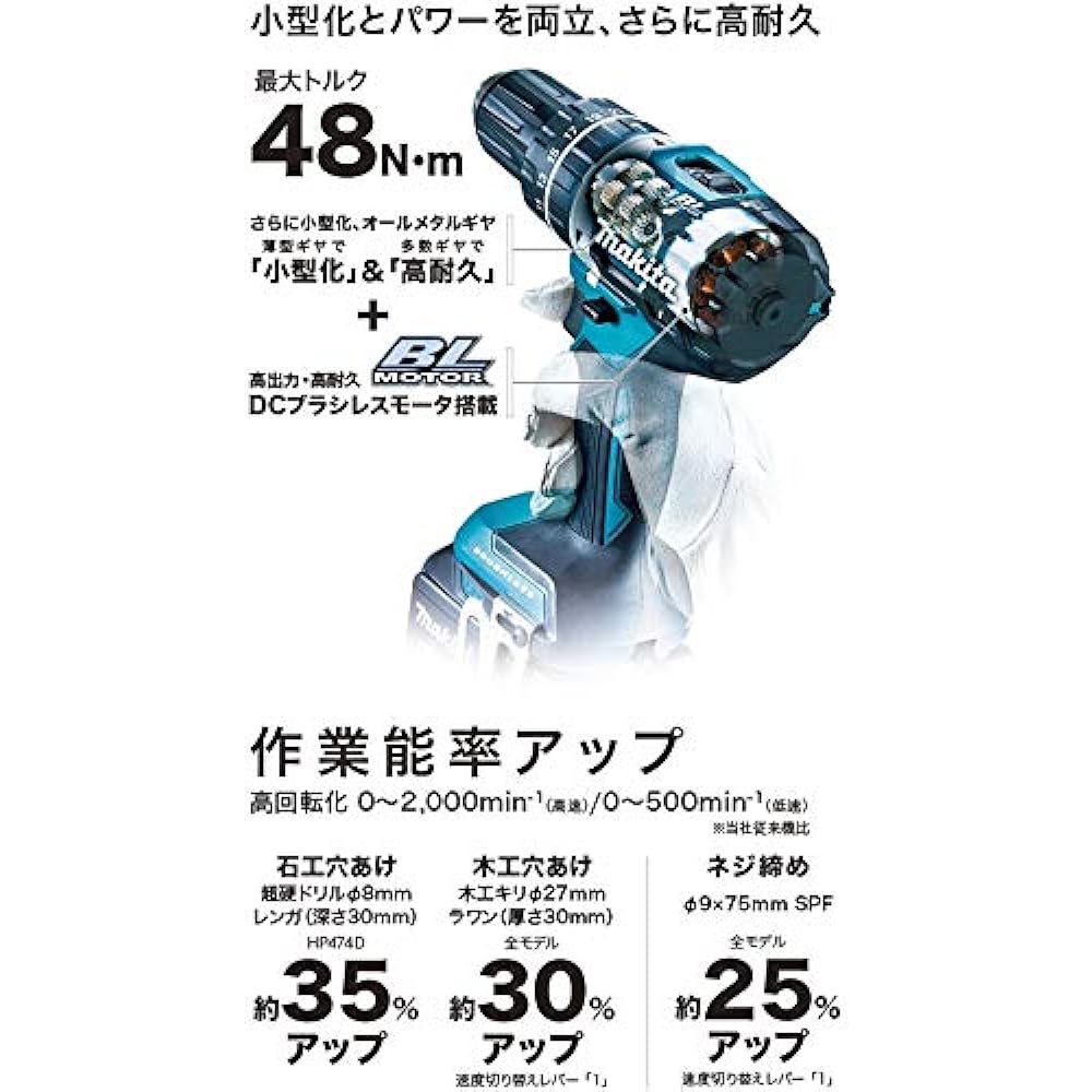 Makita HP474DZ Rechargeable Vibration Drill Blue Body Only 14.4V