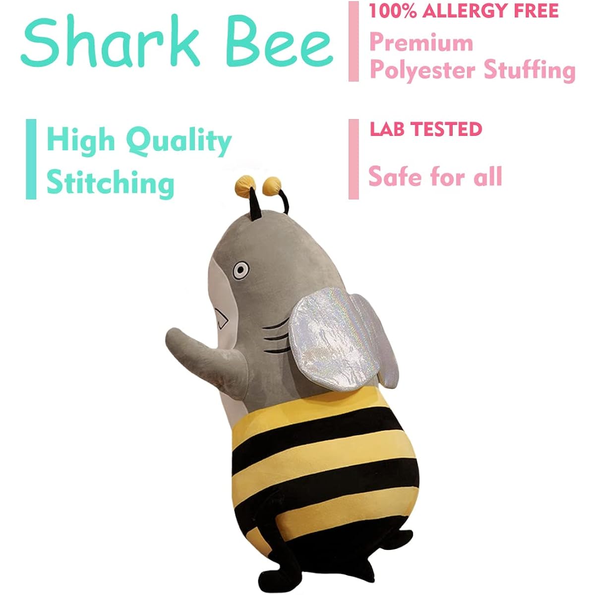 ELAINREN Bumblebee Shark Plush Toy Ocean Toy Cute Yellow Bee Shark Stuffed Animal Japanese Anime Lifelike Shark Doll Plush Toy Kawaii Bee Shark Body Pillow Gift 13.8 Inch (Ages 14+)