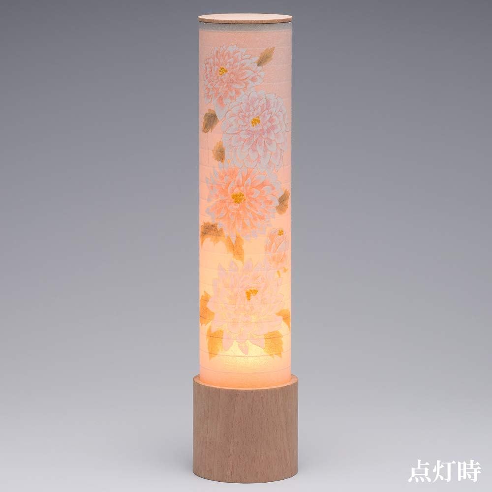 Buddhist Altar Shop Takita Shoten Mini Bon Lantern Bon Lantern Mine Pink Dahlia LED Cordless (1 Piece) ◆ Height 27.5 cm x Width 6.3 cm ◆ Standing Lantern with Certificate of Authenticity