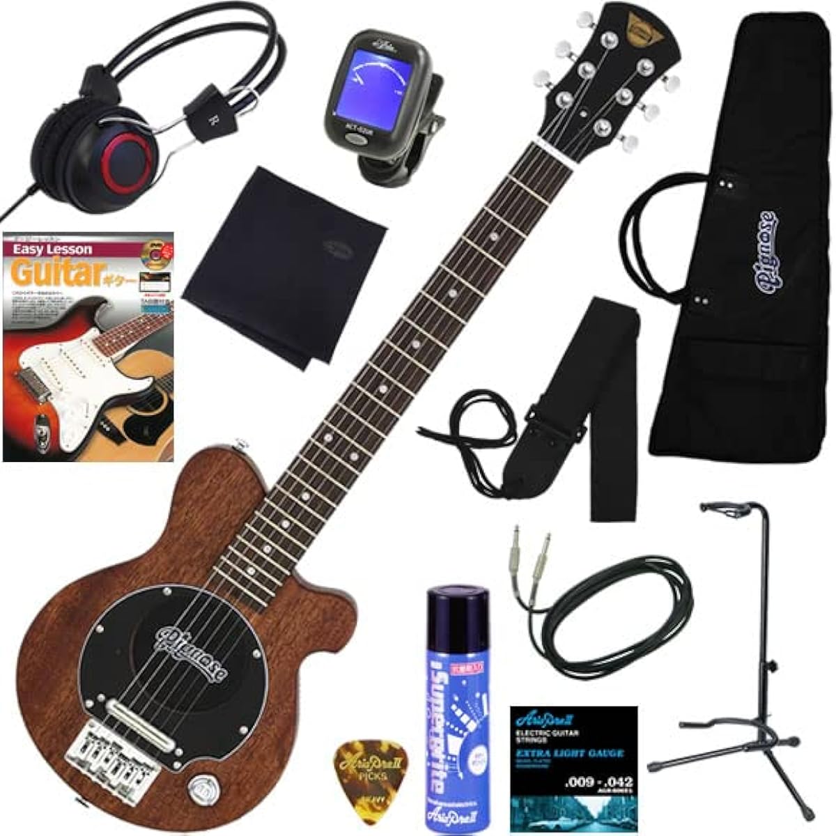 PIGNOSE Electric Guitar with Built-in Amplifier Mahogany Body Comes with headphones so you can play without hesitation even at night Complete 12-piece set PGG-200MH