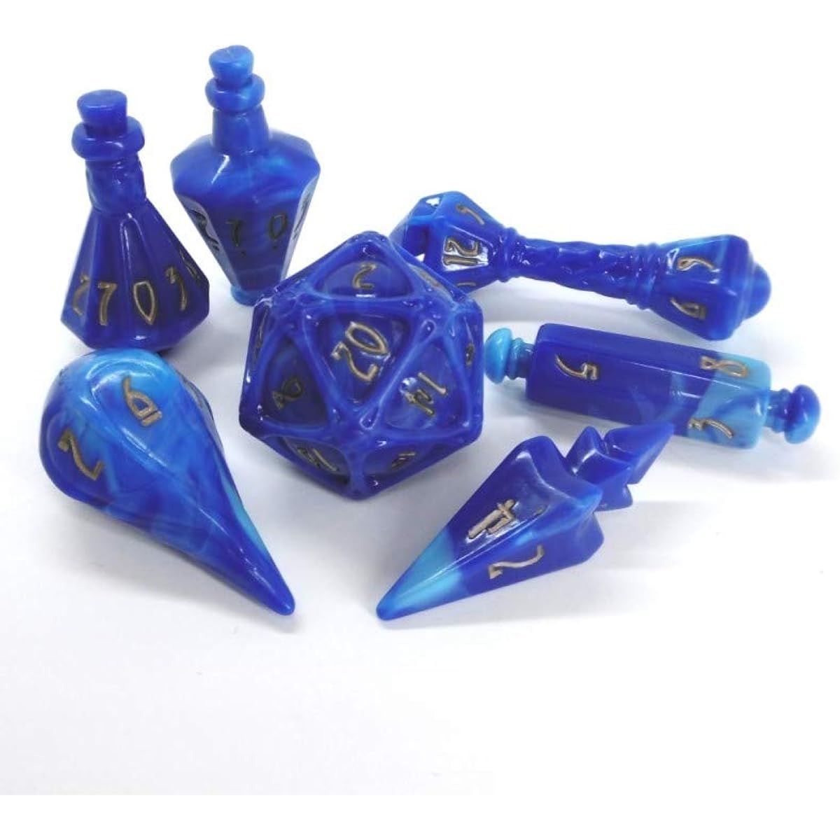 polyhero Dice: Wizard 7 Dice Set: Lapis lazuli/gold