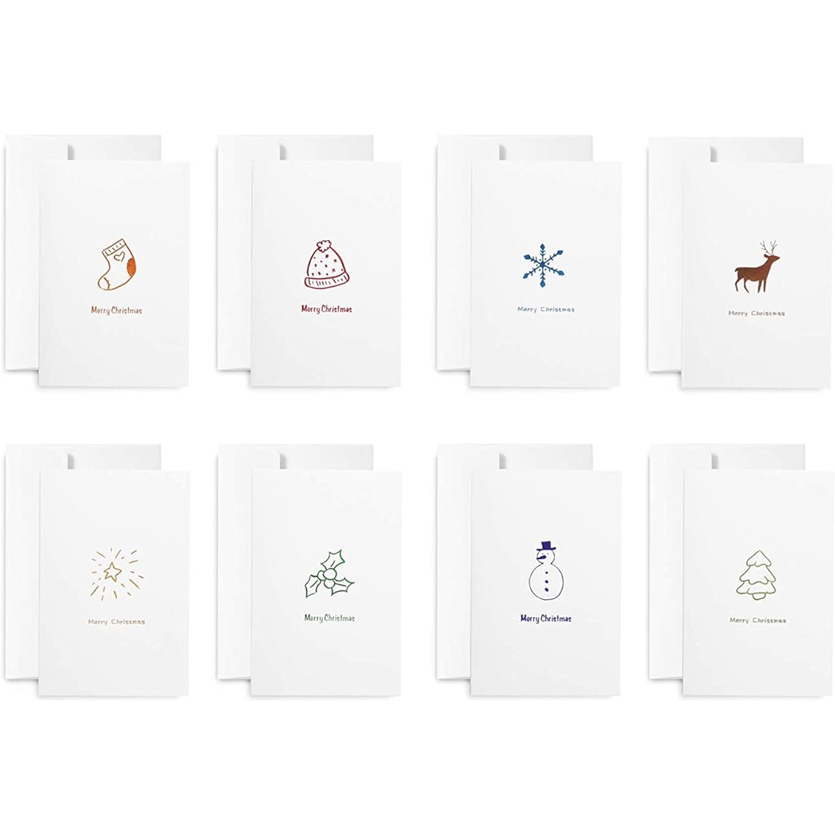 Merry Christmas Cards with Envelopes, Pack of 16, Small Size 3.3 x 5 Inch, Cute White Sparkly Colorful Merry Christmas Christmas Winter Holiday Style Festival Greeting Cards, Pack of 16, 2 x 8 Inch, Shiny Bronze