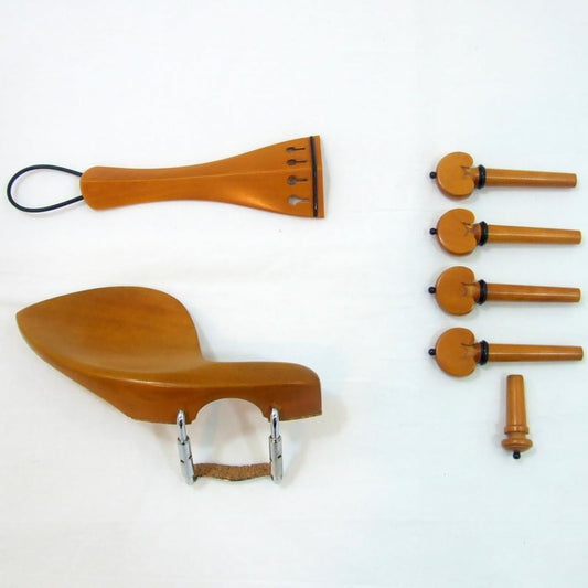Violin 44 Boxwood Wood Fitting Set Chin Rest Hill Type Tail Piece Hard Type Pegs Black Decoration Made in India Boxwood BoxWood