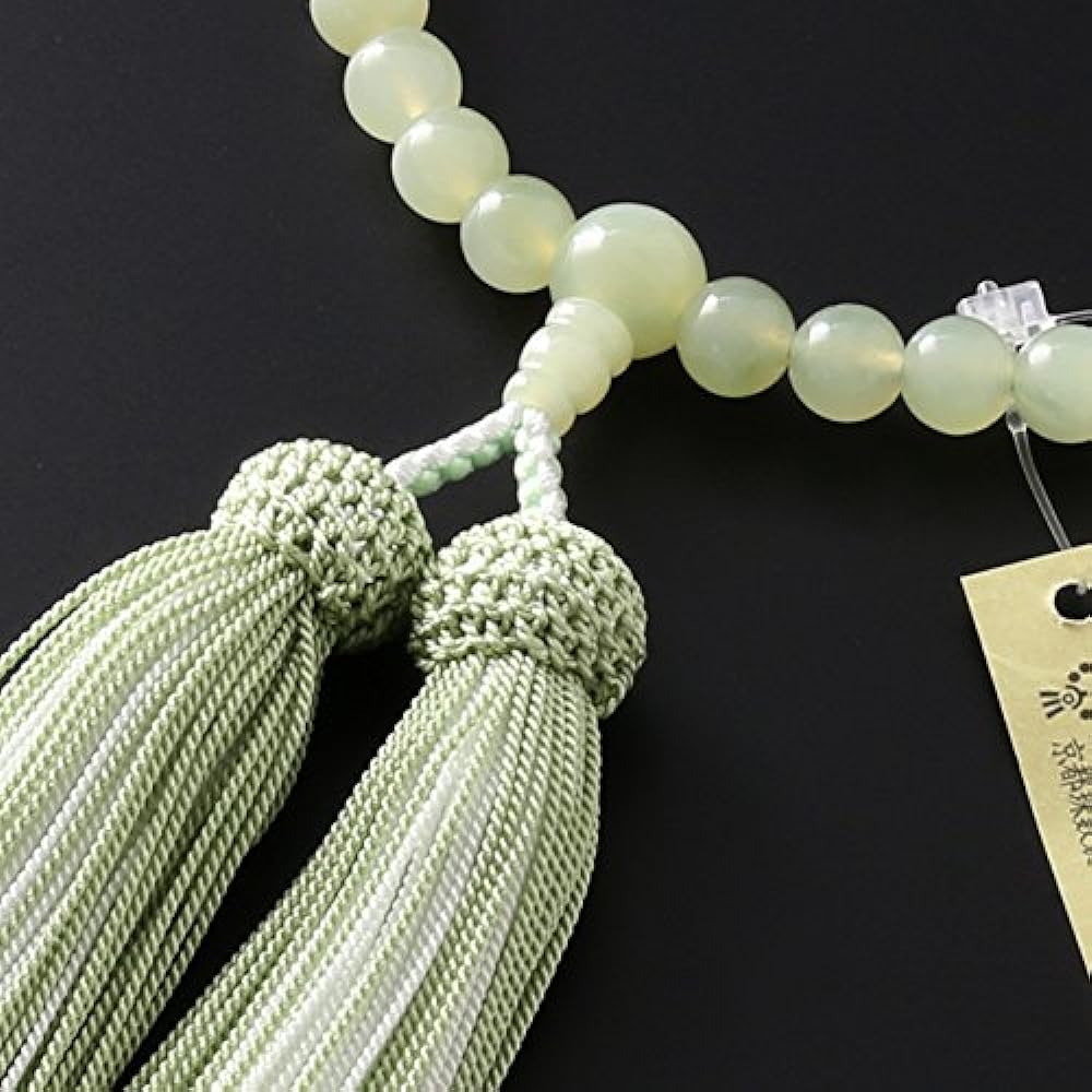 Kyoto Buddhist Altar Hayashi Prayer Beads for Women, Pure Silk, Two-Color Tassel, Green Onyx Tailored [Onyx] [Prayer Bag Set] W-045 Kyoto Prayer Beads Can be used by all sects