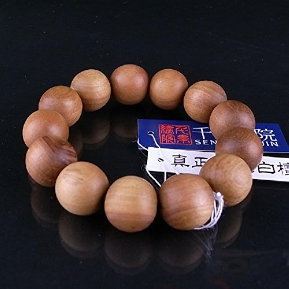 [Senshi Shuin] Authentic Indian Sandalwood Bracelet/Bangle Prayer Beads 16mm Round Beads 4 Sizes