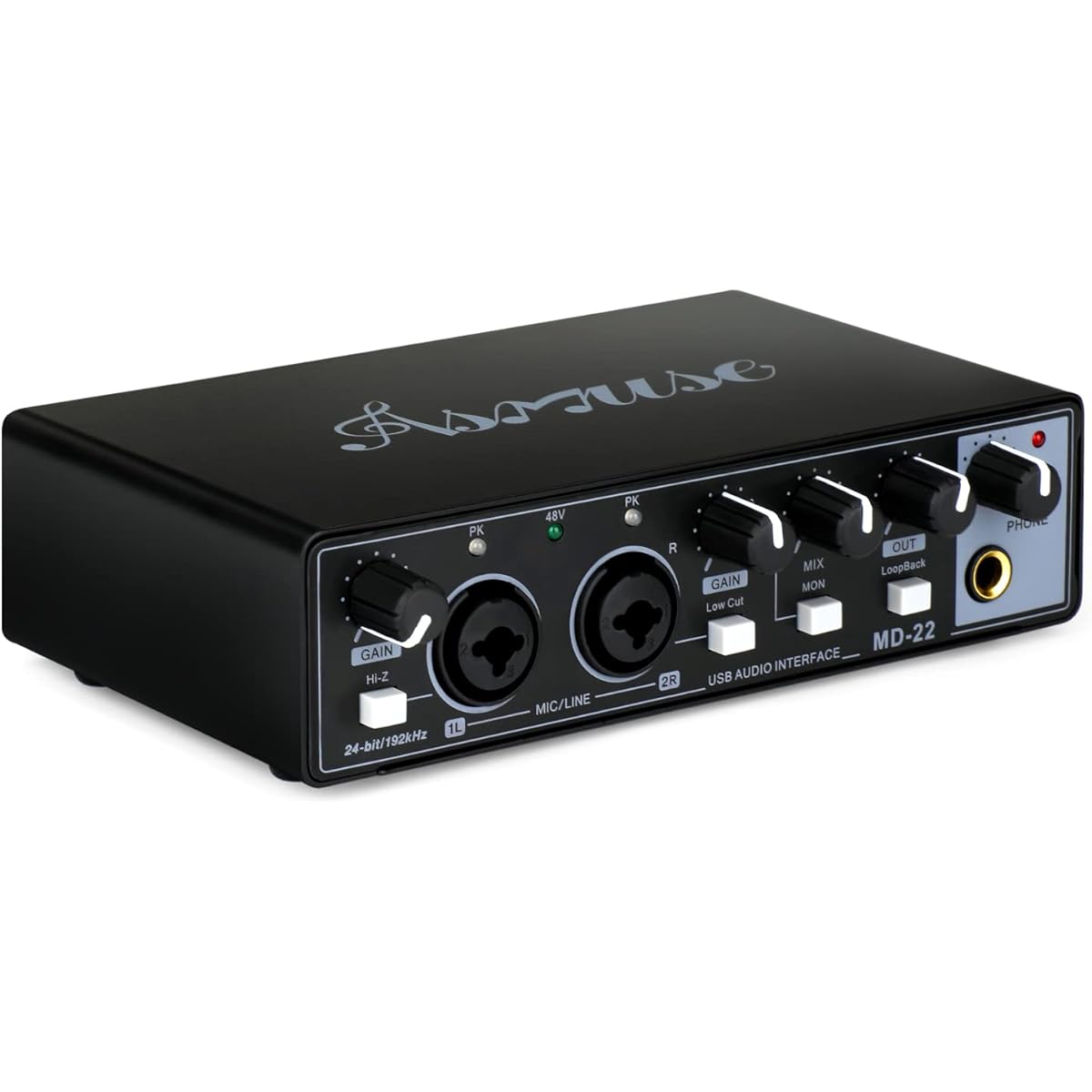 Asmuse USB Audio Interface 24-bit/196kHz Professional Sound Card Audio Mixer with XLR/TSR/TS Ports for Guitarist/Vocalist/Podcaster/Producer (Black)