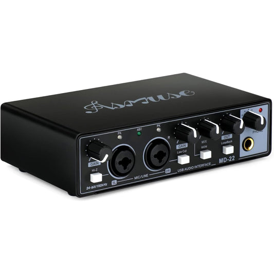 Asmuse USB Audio Interface 24-bit/196kHz Professional Sound Card Audio Mixer with XLR/TSR/TS Ports for Guitarist/Vocalist/Podcaster/Producer (Black)