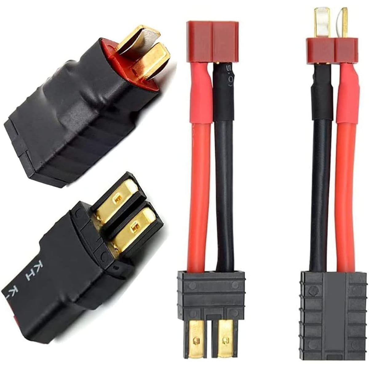 JIECHUN 2 Pairs RC Lipo Battery Charger Cable for T Plug to T/R Adapter Compatible with Slash/Rustler/Stampede/Bandit/E Revo RC CaR