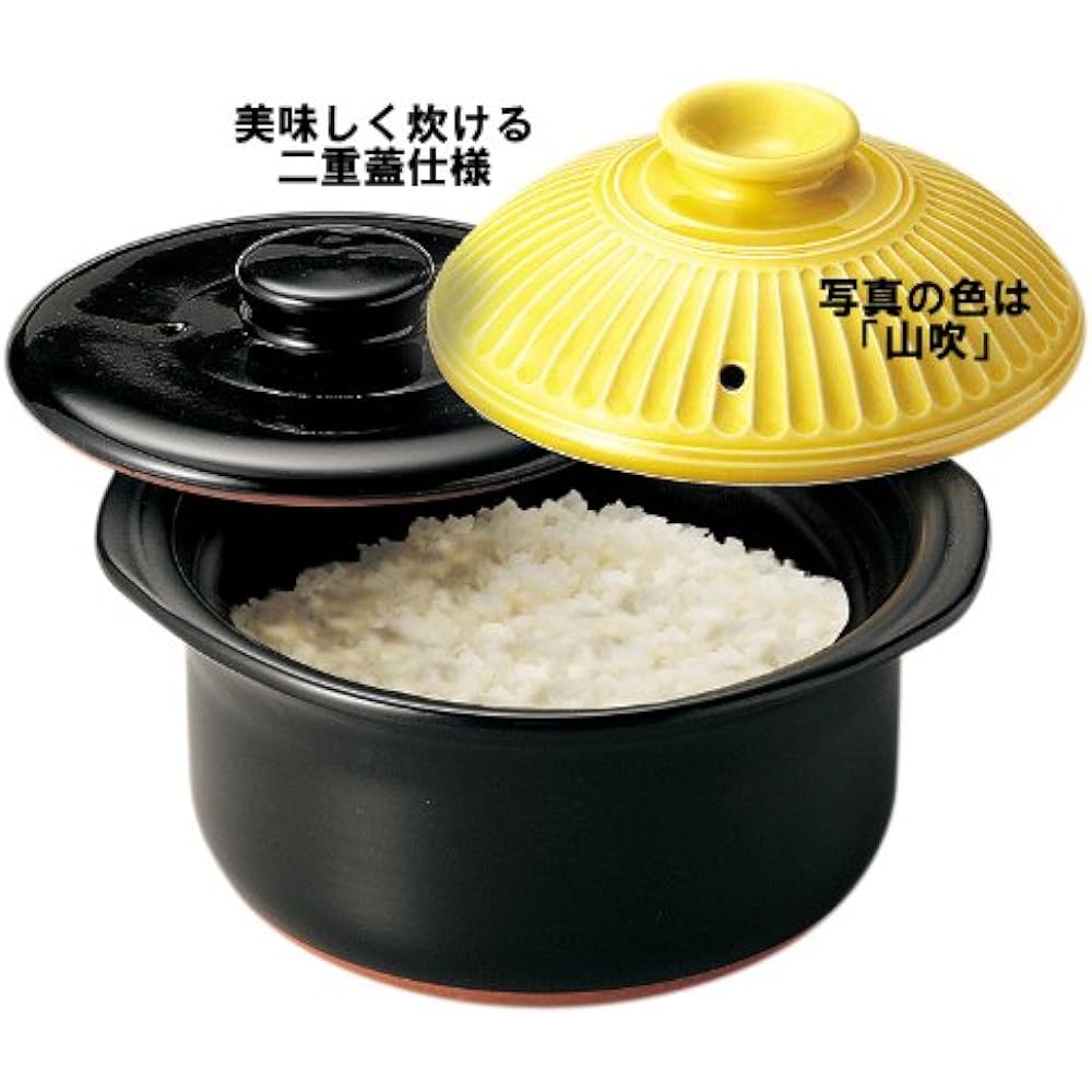Banko ware Ginpo Kikuka rice pot 3 cups "double lid" Oribe glaze 97171
