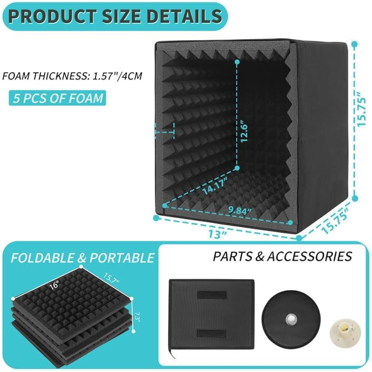 Portable Sound Recording Shield Box, Microphone Isolation Booth Box with Sound Absorbing Foam, Foldable, Stand Mountable, Suitable for Studio, Blog, Vocal Use