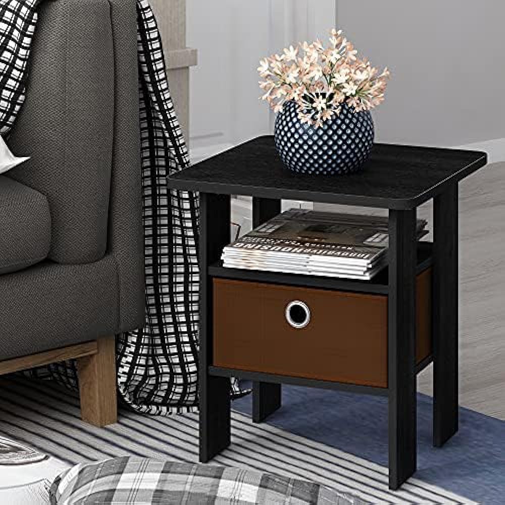 Furinno End Table Set of 2 Andrey Series Side Table Nightstand/Bedside Table with Drawer Bin Color: Americano/Medium Brown