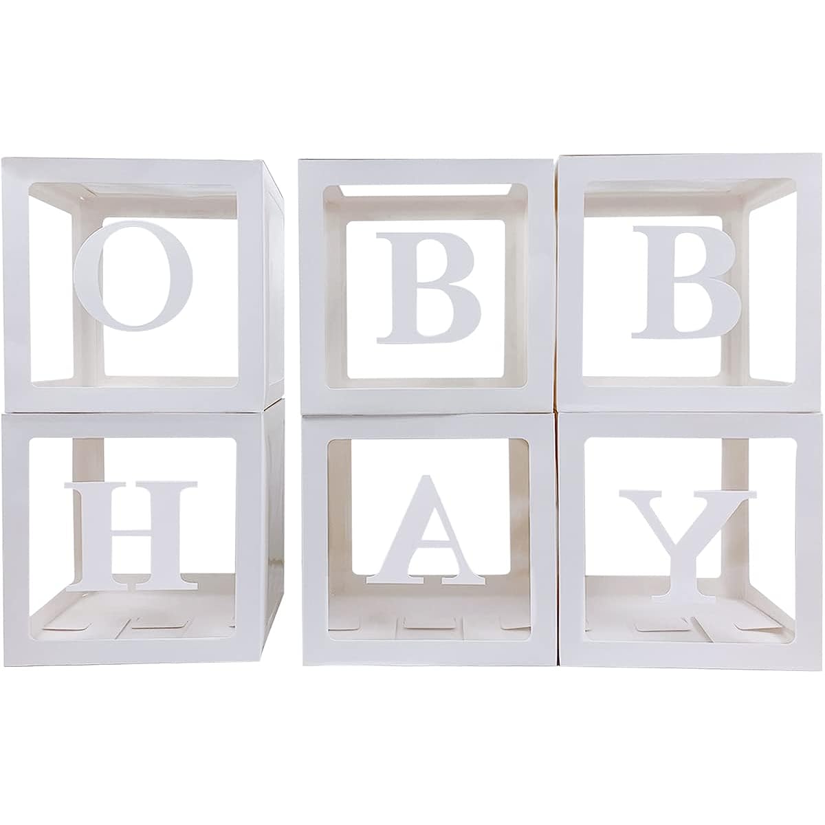 OH BABY Box with Letters Transparent Block Box for Baby Boy or Baby Girl White OH BABY Balloon Box Baby Shower Decoration Gender Reveal Party Decoration Birthday Party Backdrop 6 Pieces