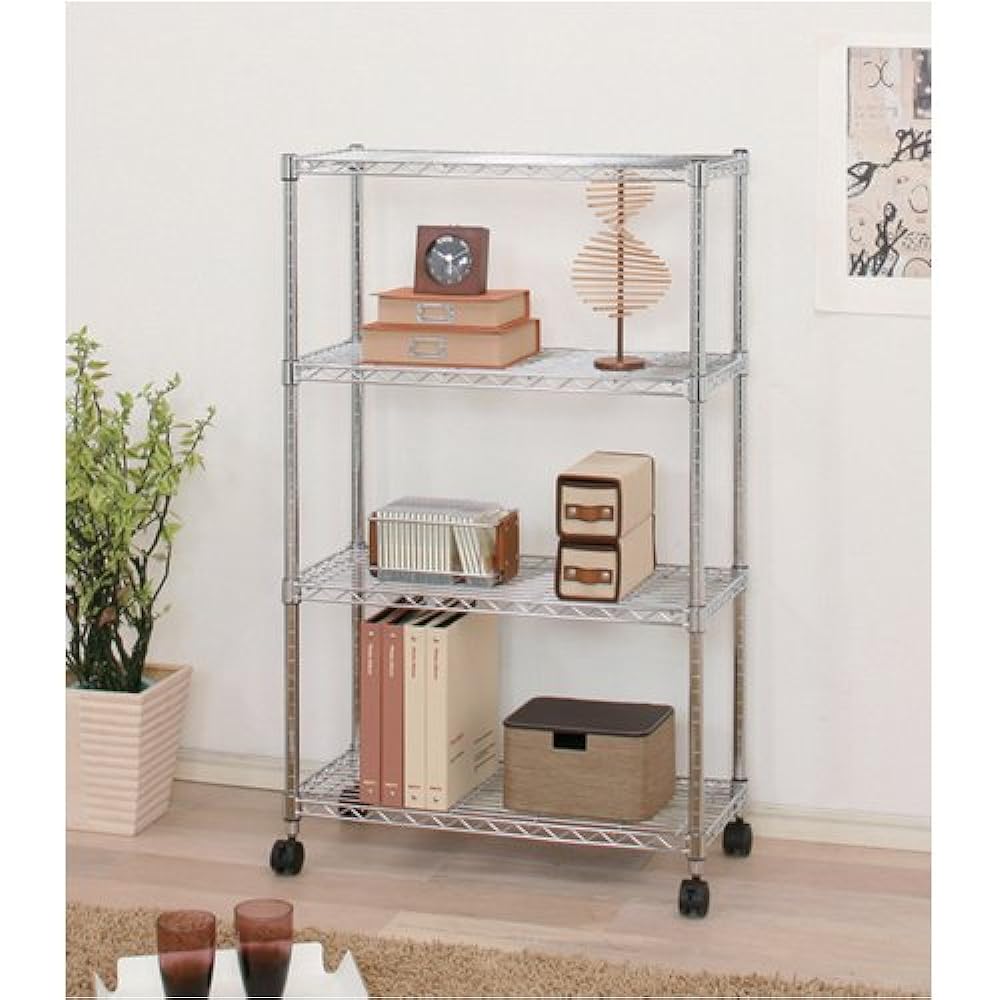 Iris Ohyama Rack Metal Rack 4 Tiers with Casters Rust Resistant Width 76 x Depth 36 x Height 125 cm Pole Diameter 25 mm Steel Rack Rust Resistant Silver Main Body SE-7512