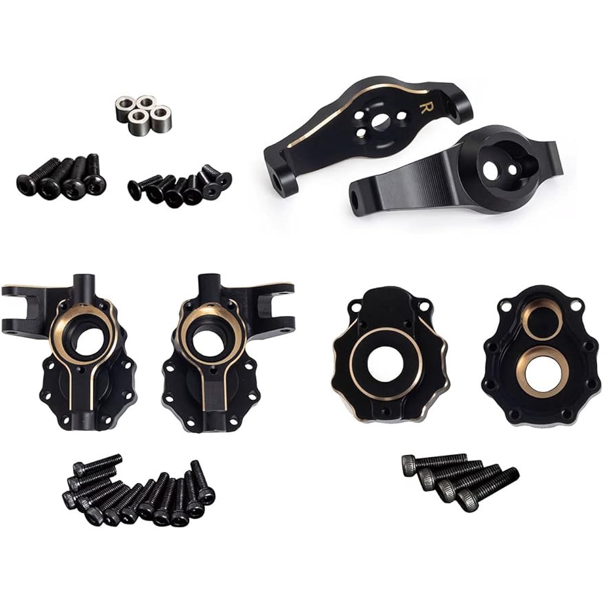 Brass Front Rear Axle C-Hub Outer Cover Rear Axle Cover Steering Cup Inner Cover for Traxxas TRX-6 TRX-4 RC Car (Front Rear Axle Cover + Steering Cup Inner Cover)
