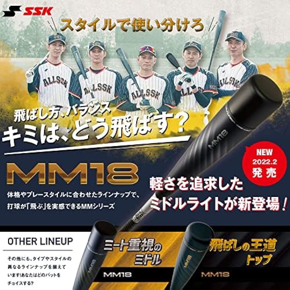 SSK Baseball Soft FRP Bat MM18 Middle Light SBB4023MDL Black x Silver