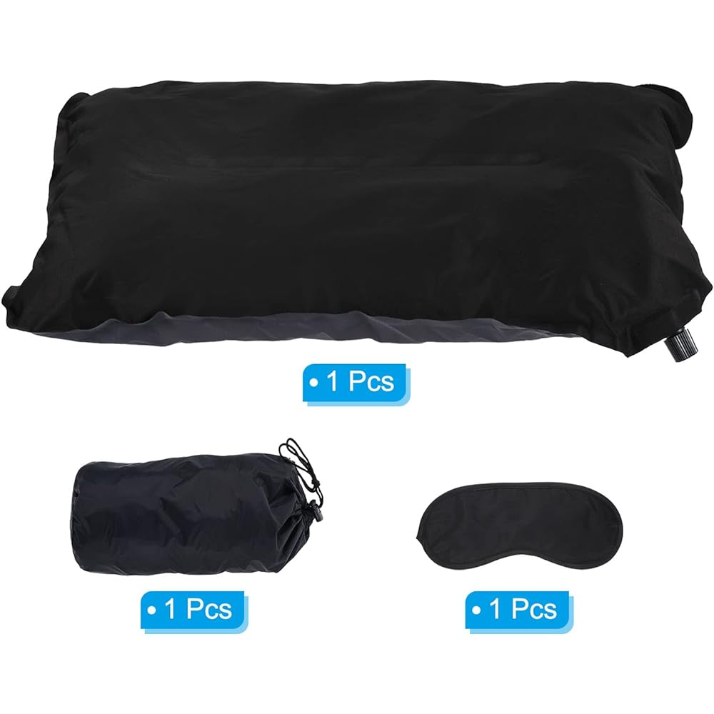 PATIKIL Inflatable Pillow 43 x 32 cm Ultralight Camping Travel Pillow Desk Rest Cushion Storage Pouch with Eye Masking for Hiking Backpacking Black