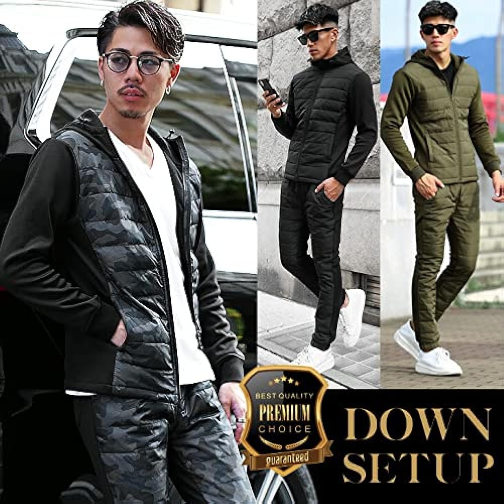 Front down setup, top and bottom set, winter, men's, cold protection, slim jogger pants, skinny, brushed lining (Joker)