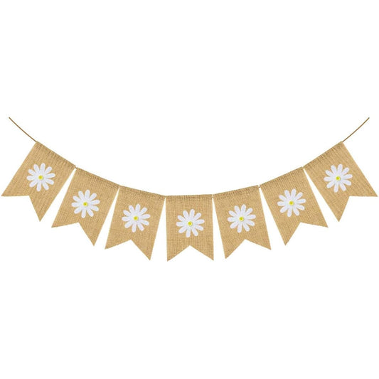 Amosfun Spring Theme Burlap Banner Floral Pattern Spring Hanging Banners Hanging Garland Spring Party Decorations