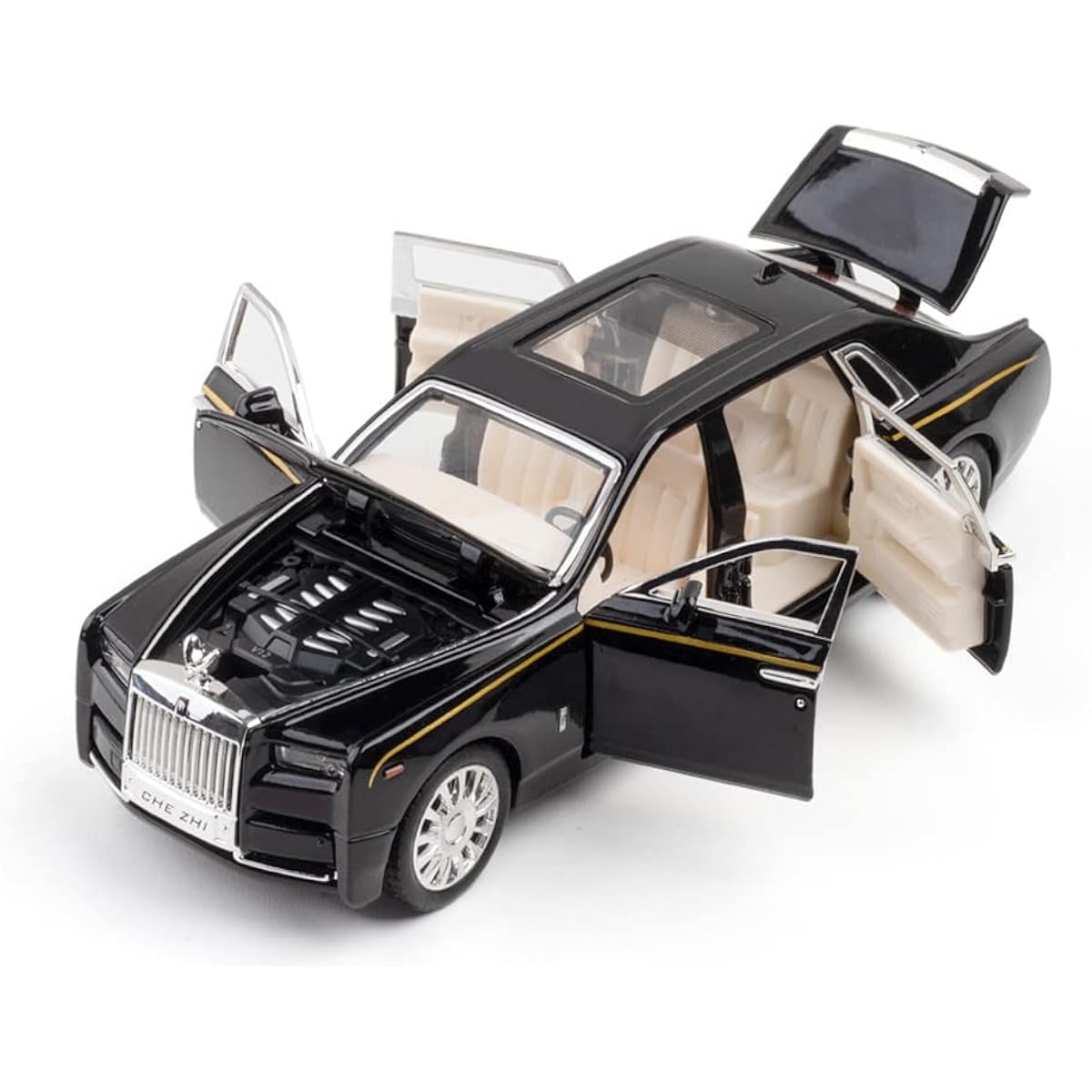 Metal Toy Car Rolls Royce Phantom 1:32 Scale Rolls Royce Model Diecast Car with Doors/Sound/Light/Pullback Rolls Royce Car Toy Christmas/New Year Birthday Gift (1:32 Rolls Royce-Black)