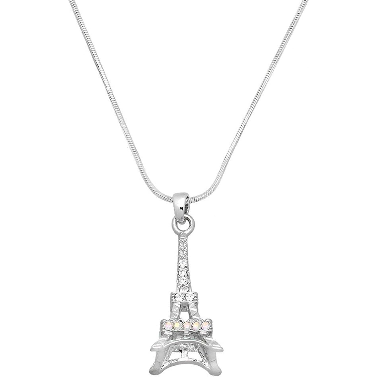 lIAVY's Paris Eiffel Tower Charm Pendant Fashionable Necklace - Sparkling Crystal - 17" Snake Style Chain - Unique Gift, Souvenir