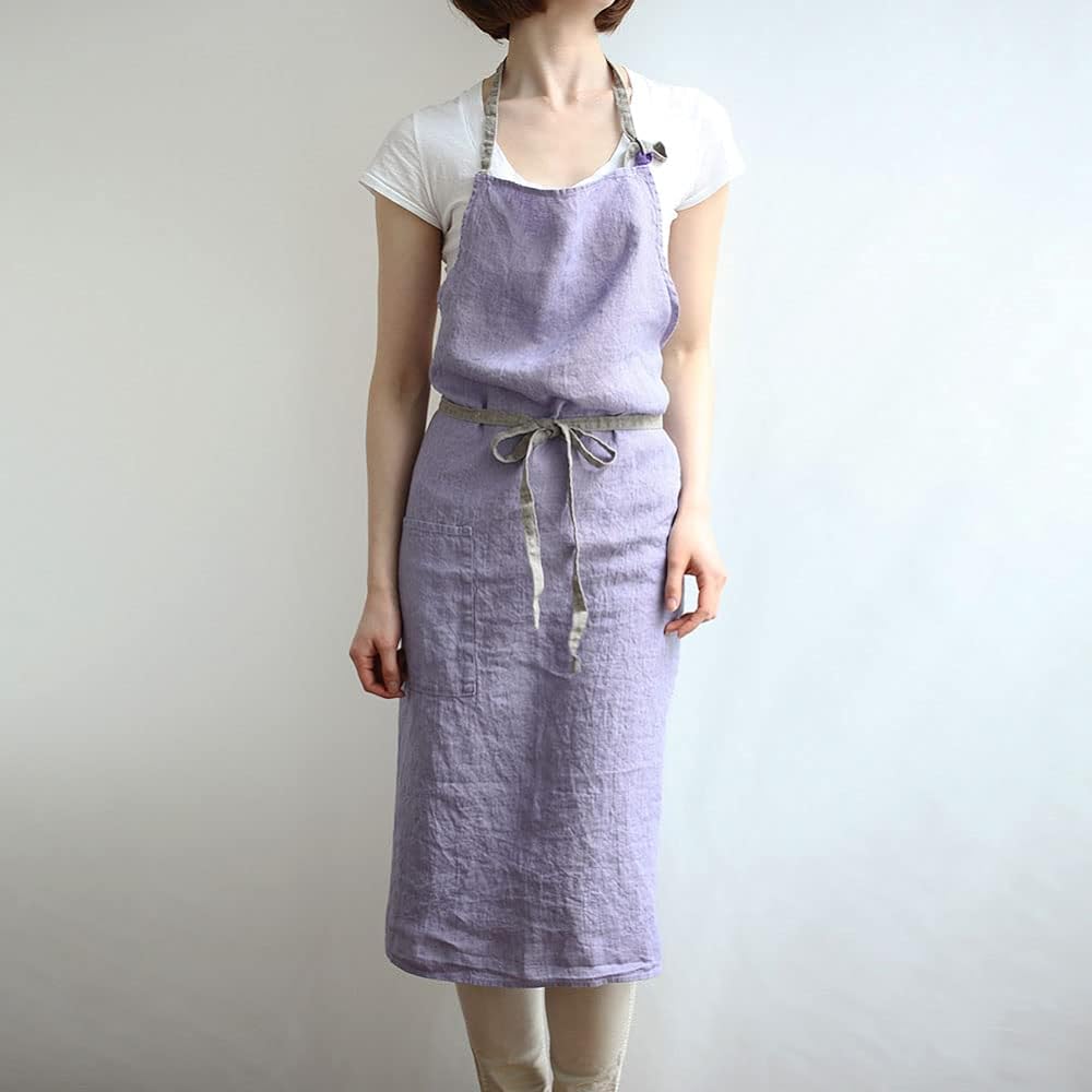 [Lino e Lina] Lino Elina Apron Full Apron Manon A581 Old Lilac Women's Men's Kitchen Plain Linen Hemp Simple Long Length