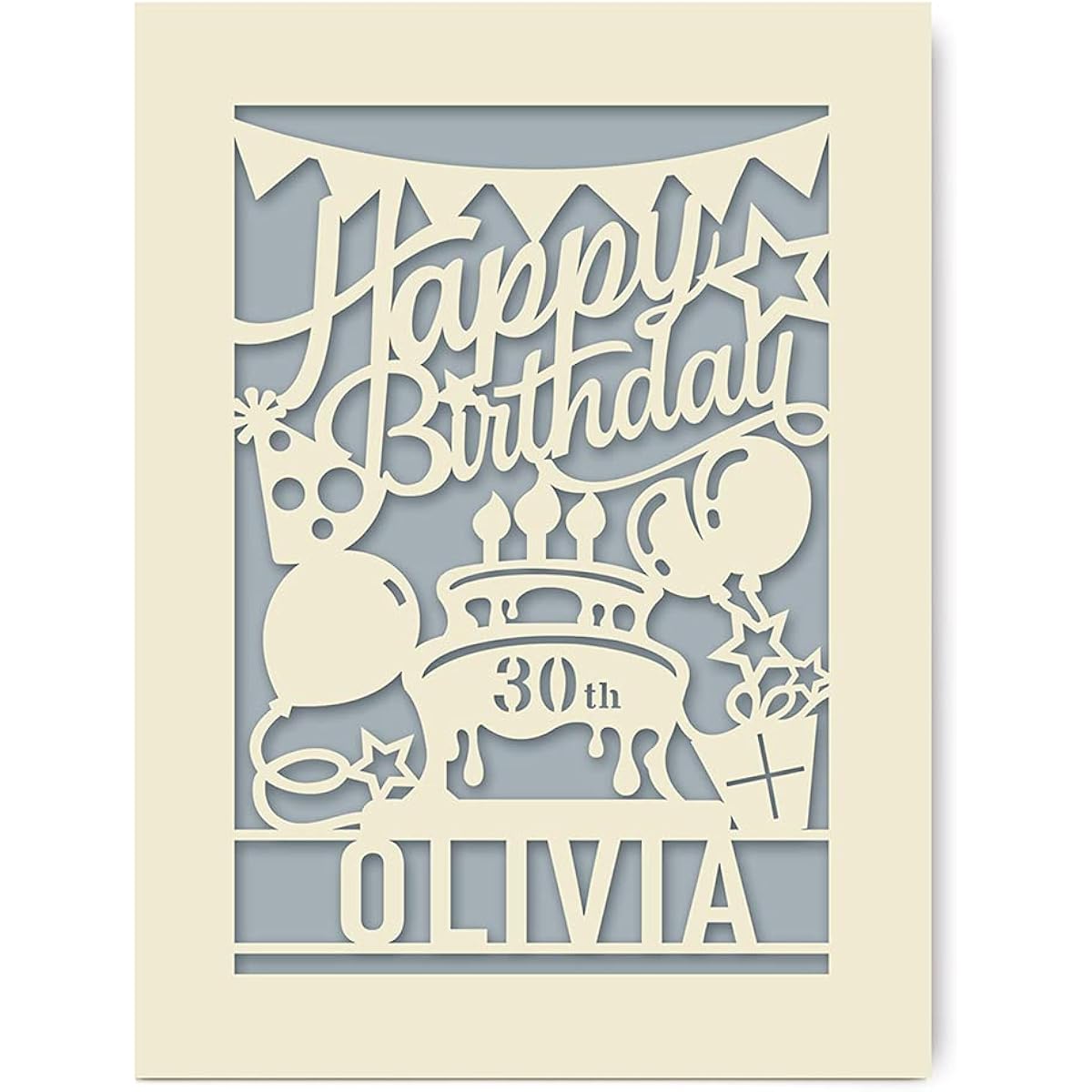 EDSG Personalized Birthday Cards | Papercut Happy Birthday Cards for Him Her Women Girls Boys Men | Custom Gifts with Envelopes 13th 16th 18th 21st 30th 40th 50th 70th 80th 91st (Grey)