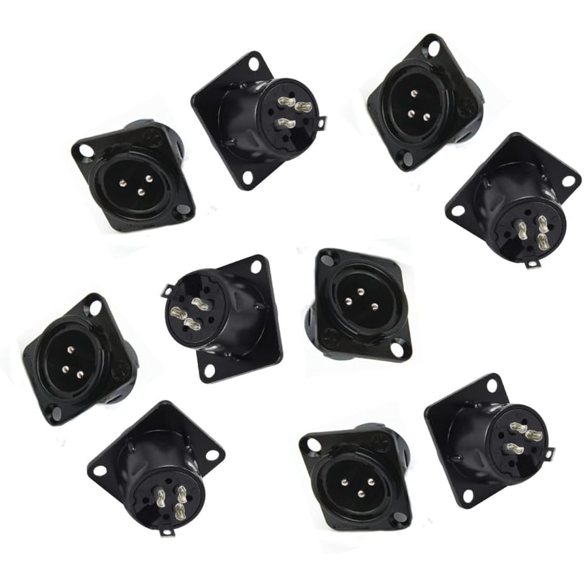 GDQLCNXB XLR Male Jack 3 Pin - Panel Mount Jack Black Plastic Case XLR-M Audio Speaker Microphone Connector - 10pcs
