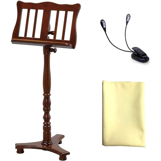 [Clip light + cleaning cloth included] KIKUTANI FS-0601S BRO Wooden music stand, high-end furniture-style stand