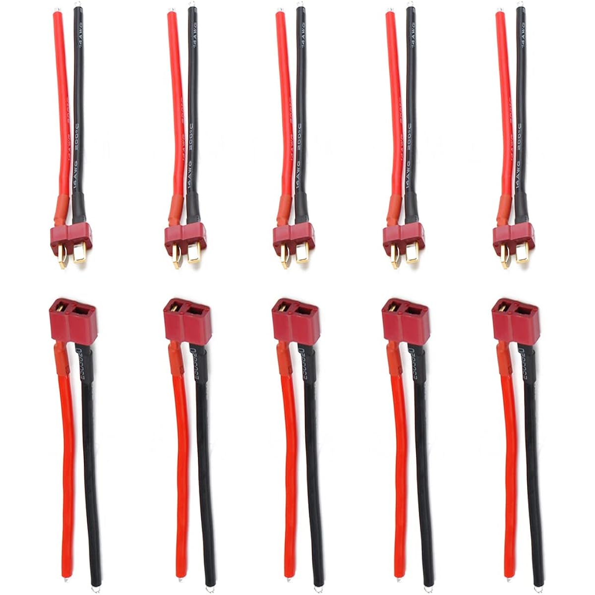 JFtech Deans T Plug Connector Male & Female Plug 5 Pairs 100mm 14 AWG Soft Silicone Wire for RC Airplane Quadcopter LiPo Battery ESC DIY