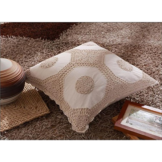 100% Cotton Handmade Crochet Joint Fabric Table Runner Set of 2-18x18"(CushionCase) Beige