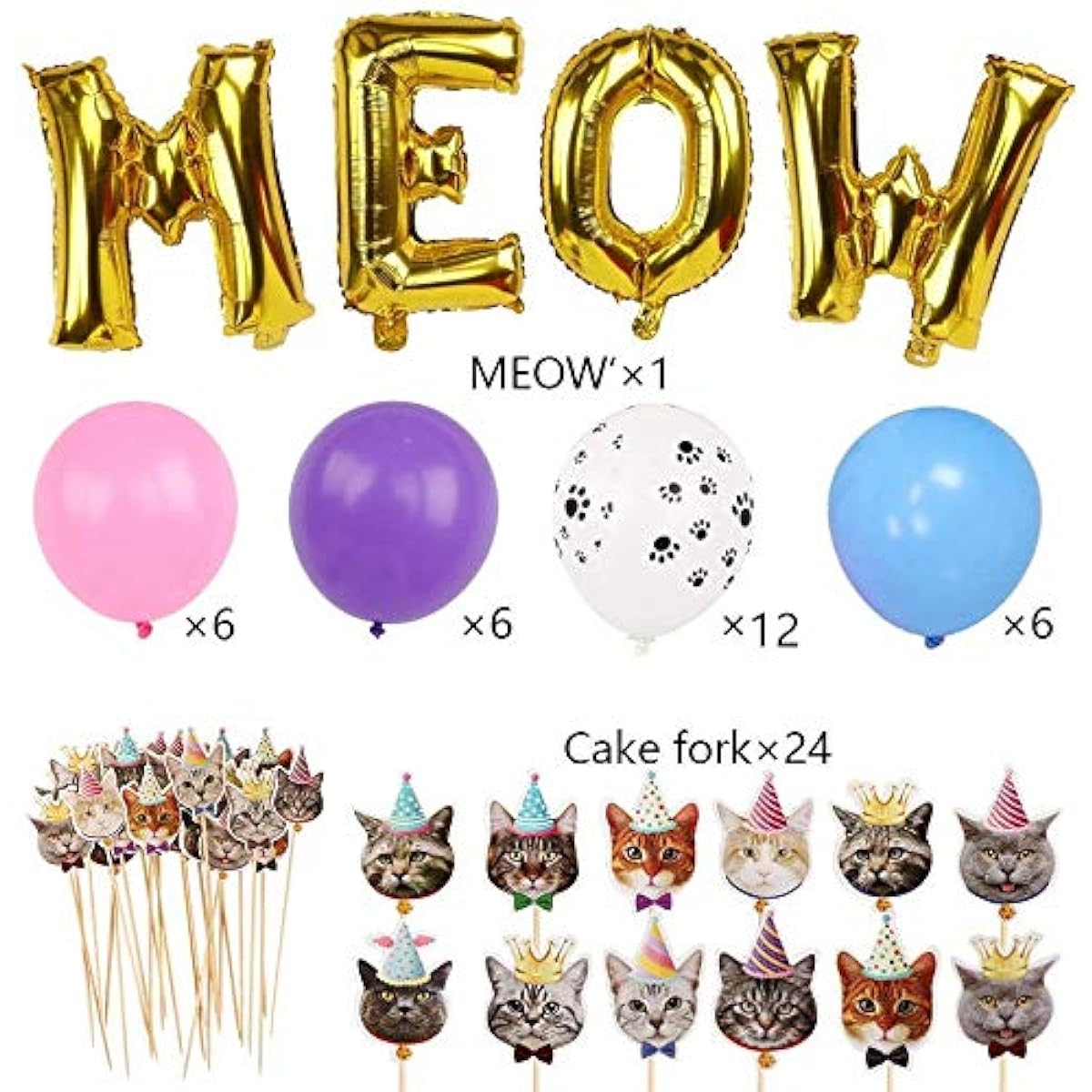 168pcs Cat Party Supplies Plates Cutlery Balloons Birthday Decorations Set Kitten Party Disposable Dinnerware Plates Napkins Cups Cutlery Cat Birthday Banner Cupcake - Serves 16
