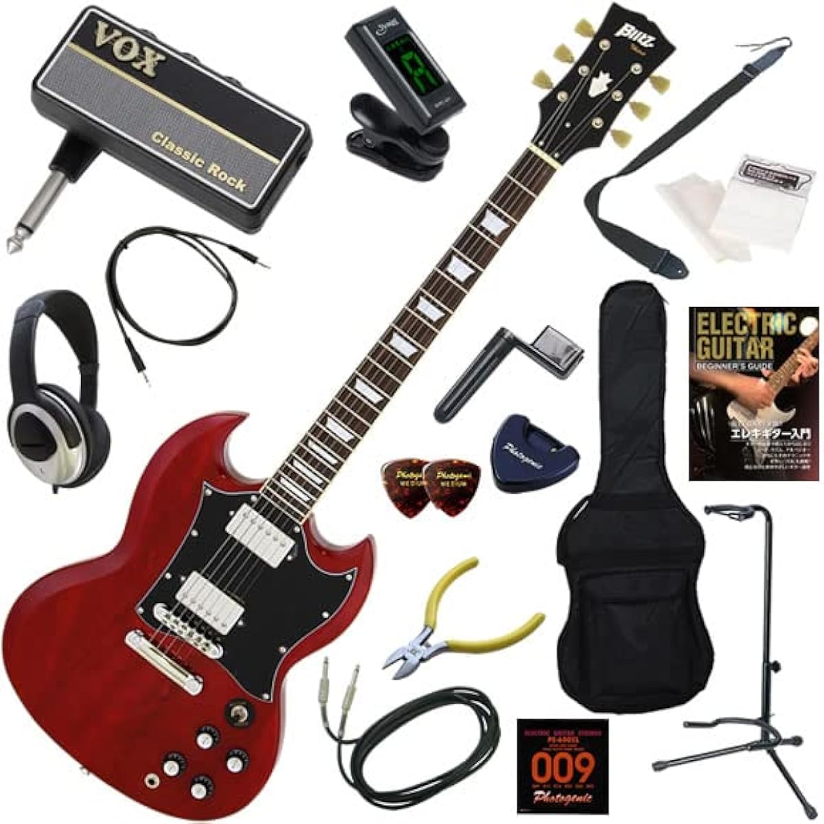 Blitz Electric Guitar Beginner's 16-piece set including headphones, guitar and amPlug2 amplifier BSG-STD/WR (Wine Red)