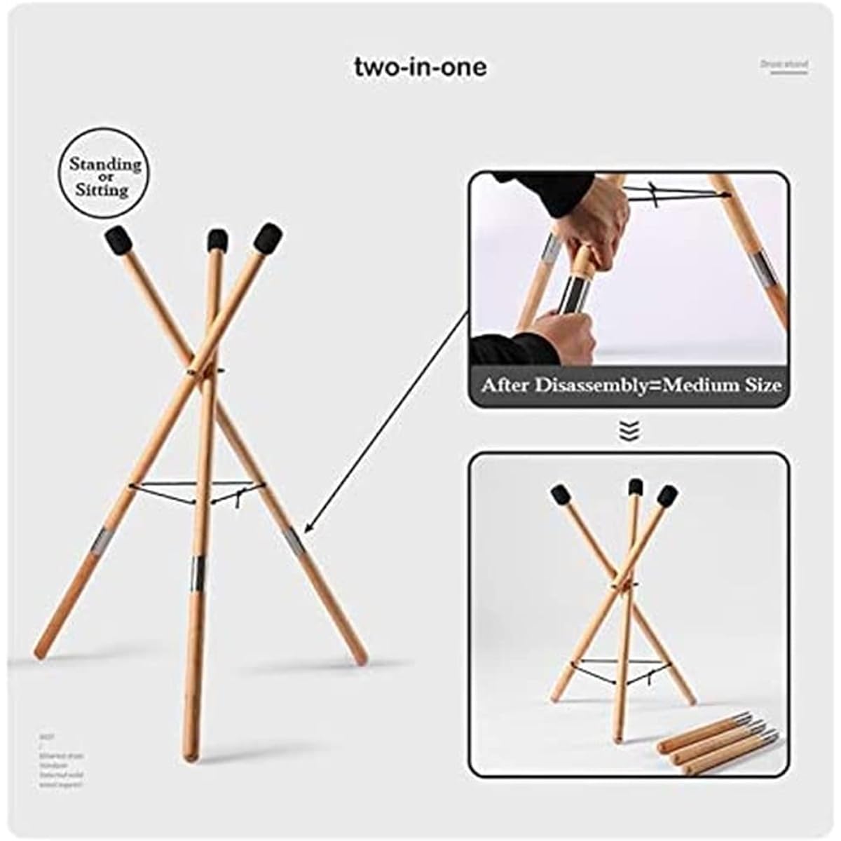 Stand Suitable for Steel Tongue Drum, Ethereal Drum, Triangular Wet Wood Snare Stand, Adjustable Triangular Wet Wood Snare Stand, Perfect for 10 to 22 inch Drum Percussion Instruments (L)