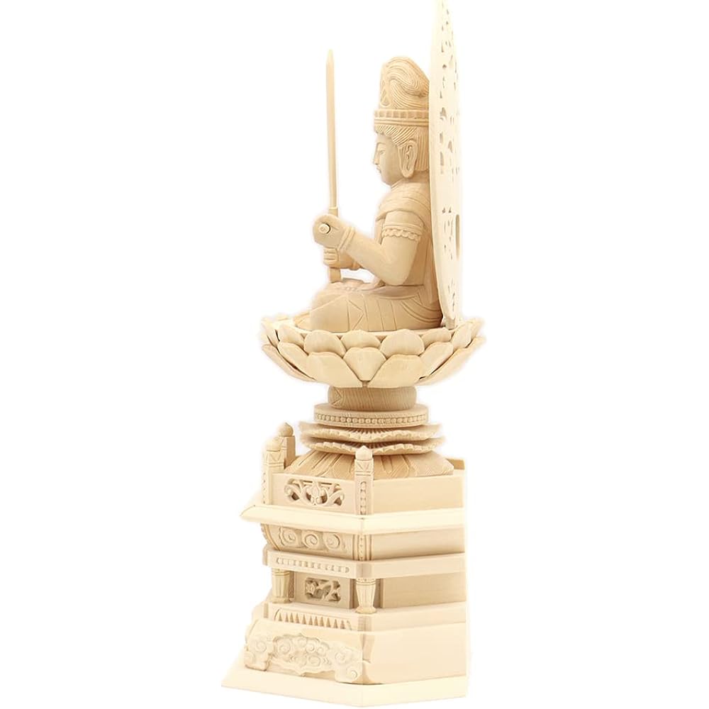 Kurita's special Buddha statue [Bodhisattva] Seated Manjusri Bodhisattva statue 2.5 dimensions (total height 29cm, width 13.5cm, depth 10cm) High quality wood carving made of cypress wood Grass light back hexagonal stand 8676