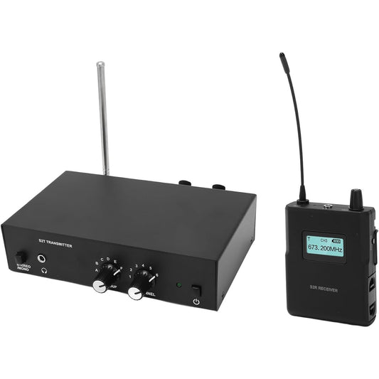 Wireless Earphone Monitor System, LCD Screen Anti-Interference 3.5mm Input Port Bodypack Monitoring System Stereo for Live Streaming (US Plug)