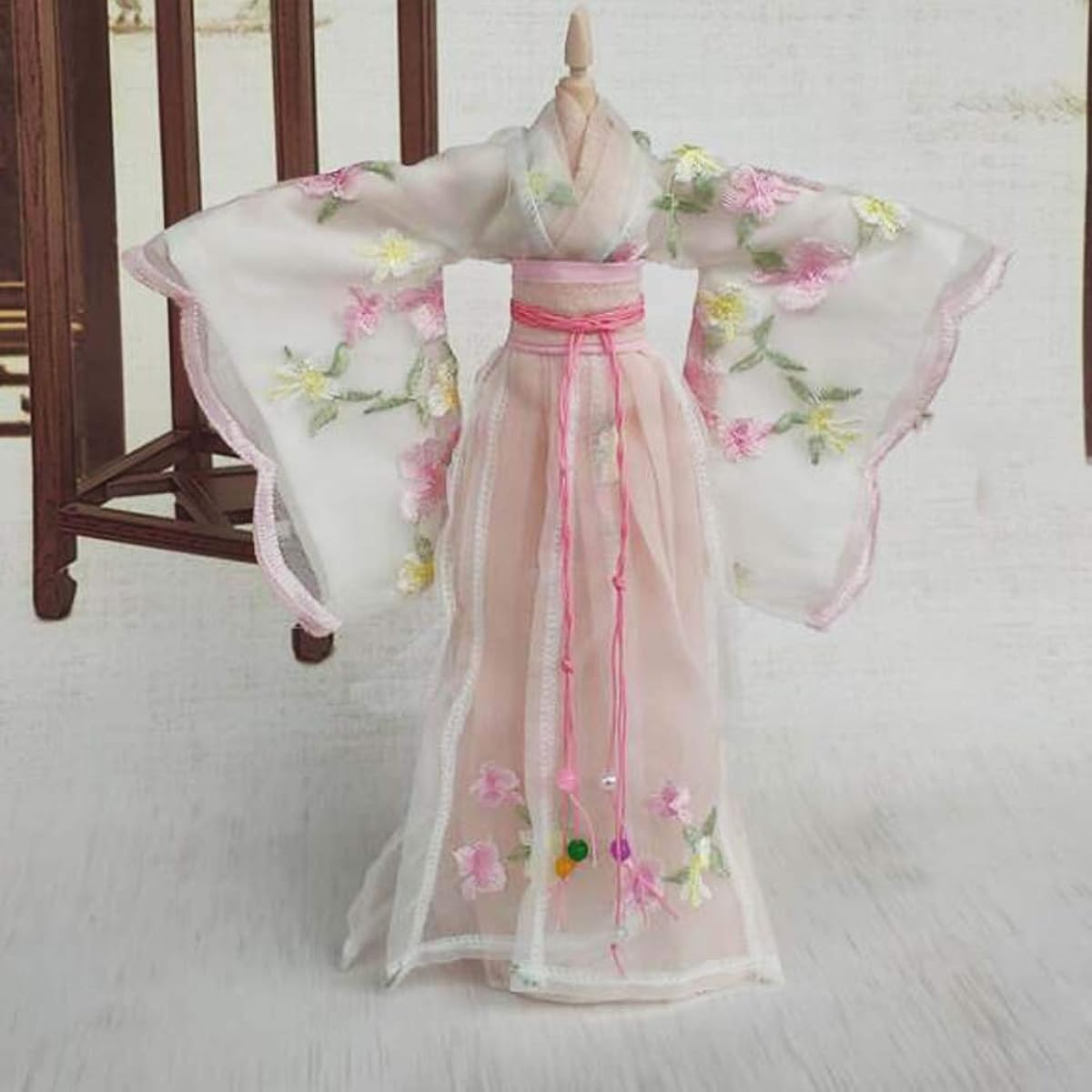 Handmade Chinese Style Ancient Beauty Costume White Doll Dress Pink Flora Doll Clothes for 11.5inch Doll