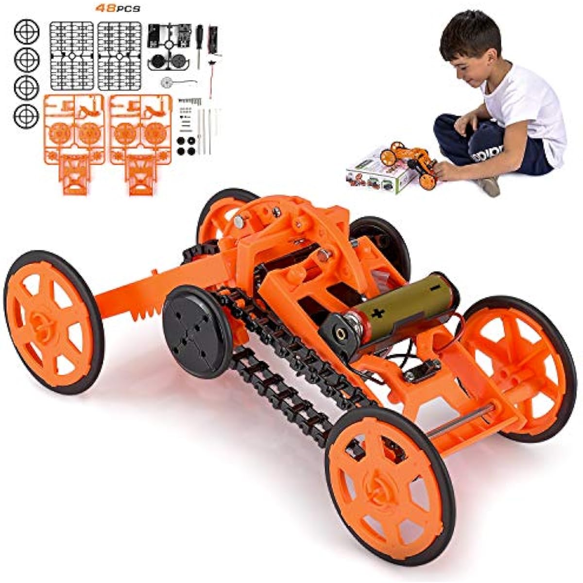 Engineering Stem DIY Car Assembly Gift Toys for Boys Kids & Adults - 4WD Electric Mechanical Construction Car Kit Real Cool Motor Climbing Vehicles for Science Experiments & Circuit Building Projects