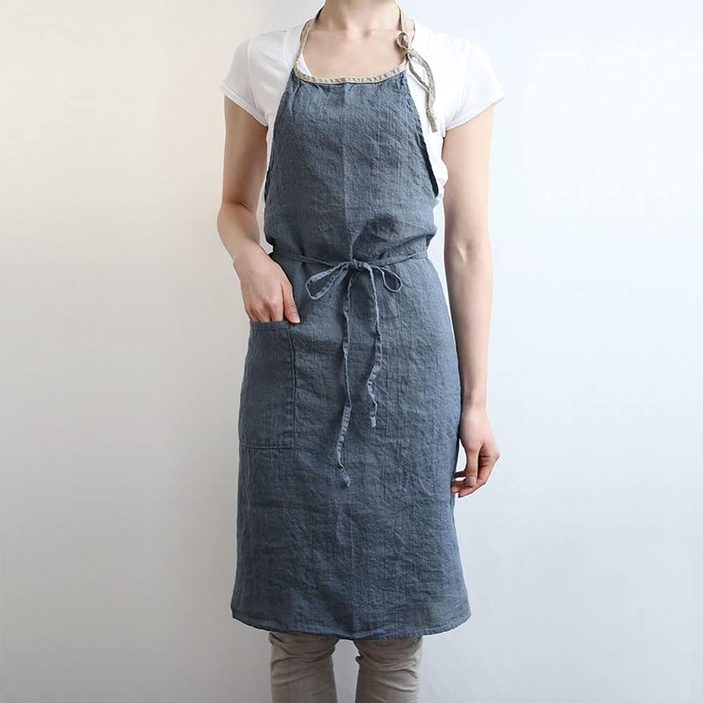 [Lino e Lina] [Lino Elina Apron Full Apron Linen Mila Women's Men's Kitchen Plain Linen Simple Long Length Stylish