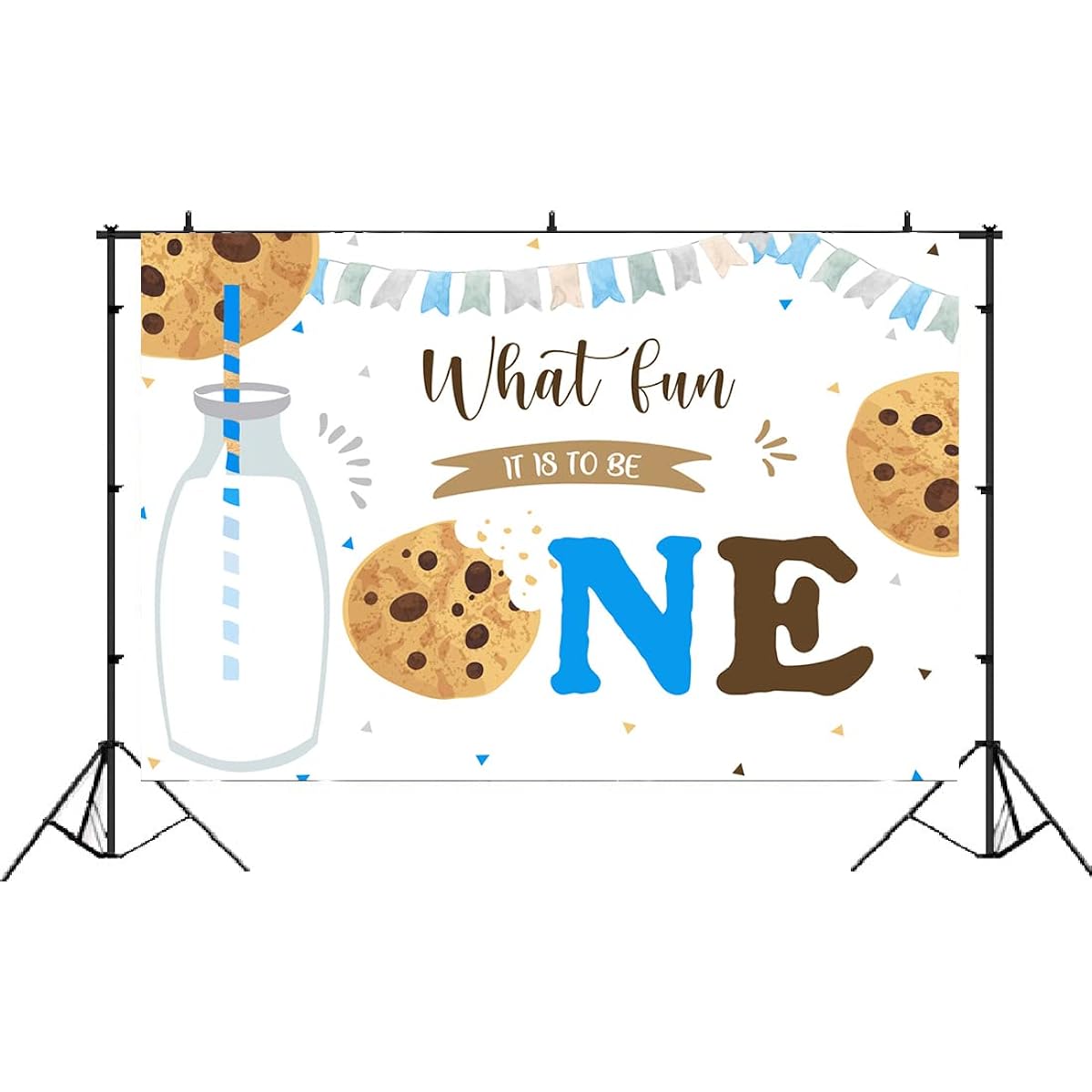 Lofaris What Fun It is to Be One 1st Birthday Party Backdrop Cookies and Milk Colorful Theme Happy Birthday Backdrop Boy First Birthday Party Decorations Cake Table Photo Booth Props Banner 5x3ft
