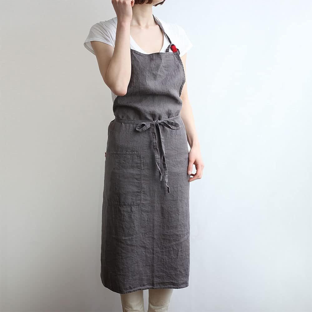 [Lino e Lina] Lino Elina Apron Full Apron Manon Manon A621 Povable Women's Men's Kitchen Plain Linen Hemp Simple Long Length Gift Present