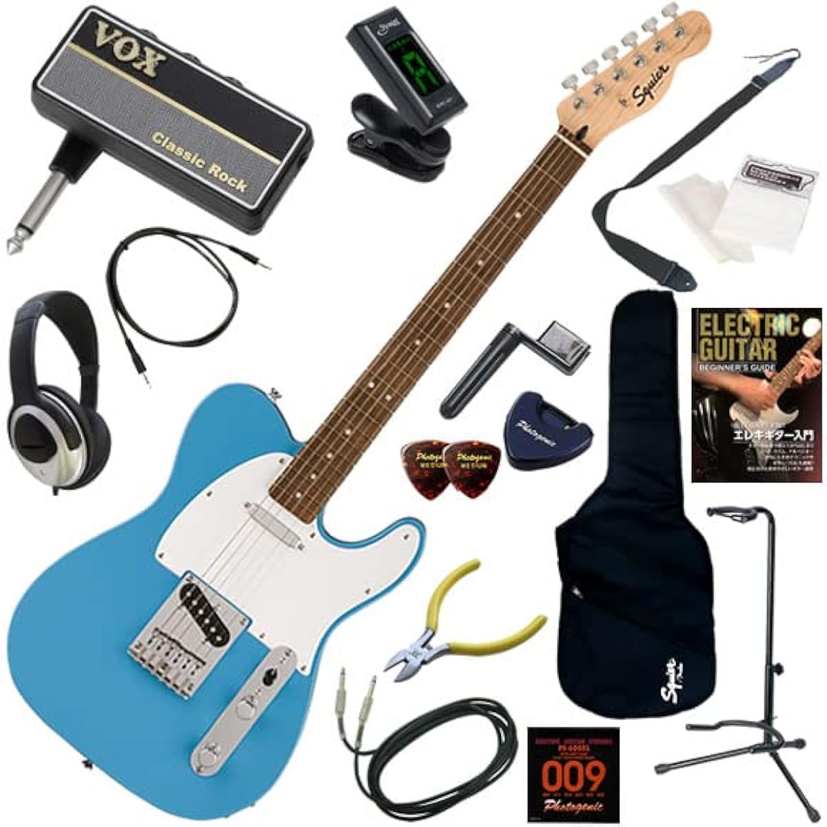 Squier Electric Guitar Beginner's 16-piece Set Including Headphones, Guitar, and AmPlug2 Amplifier Sonic Telecaster/CAB (California Blue)